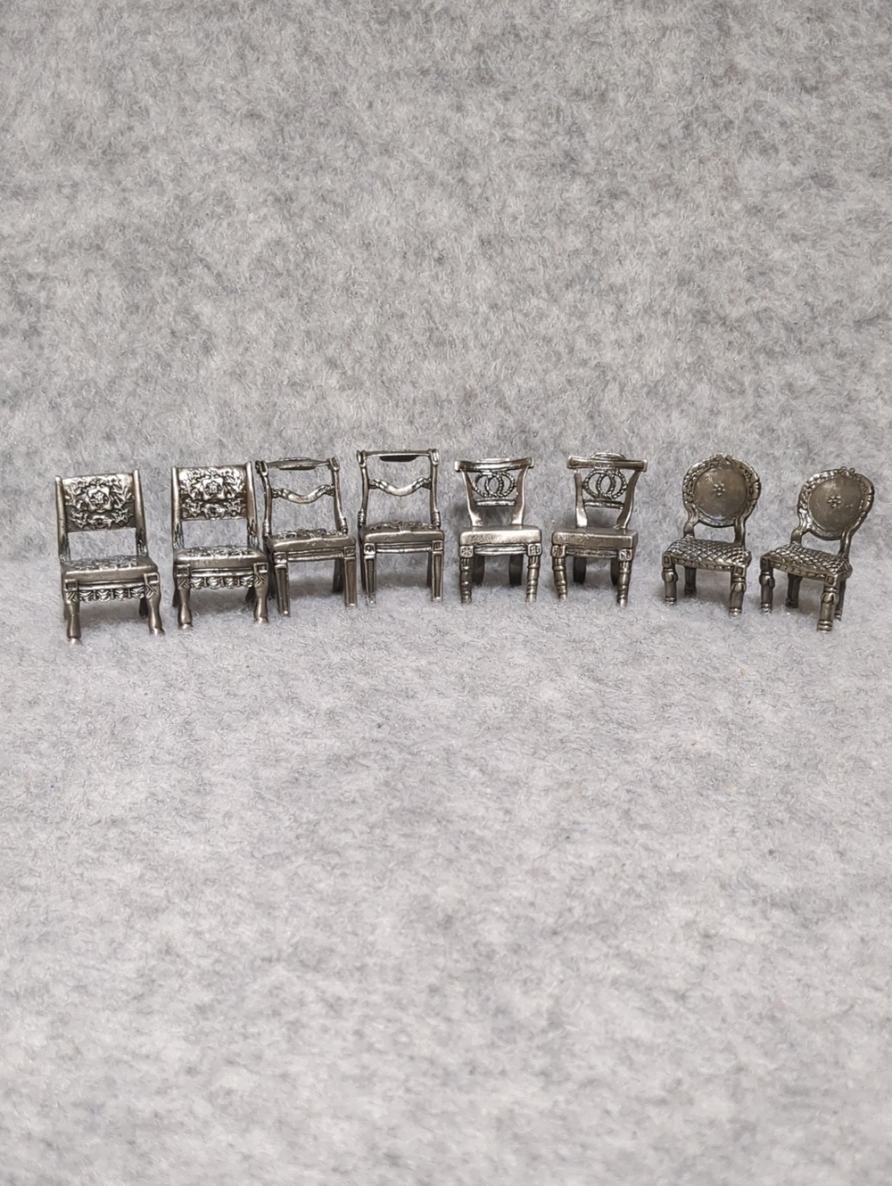 Vintage Pewter Card HolderDining Set Of 8 Chairs METAL Dollhouse Furniture